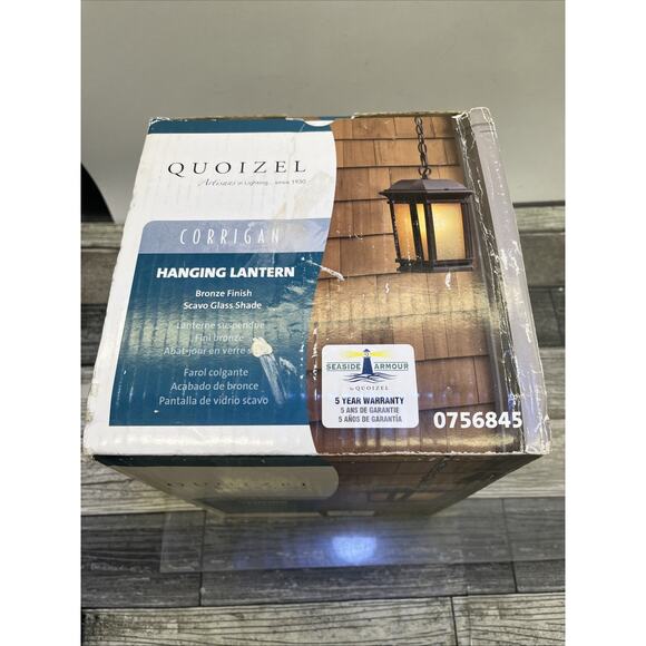 New Quoizel Lighting Corrigan Hanging Lantern Bronze Finish, Scavo Glass 0756845 - Picture 5 of 11